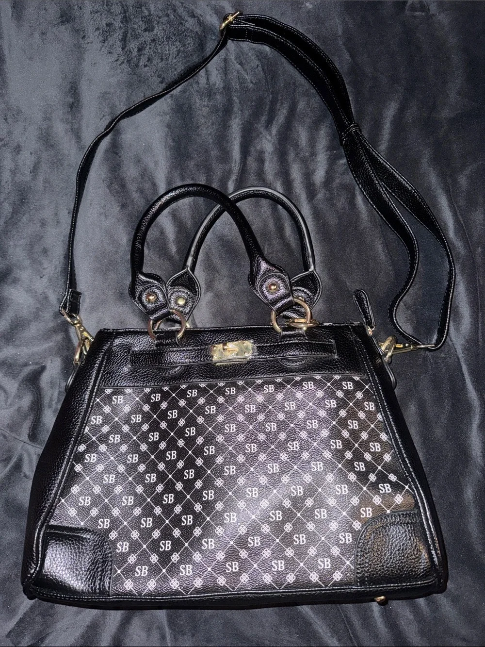 Danbury Mint Monogram Black Top Handle Satchel Detachable Strap American Horror